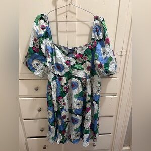 NWOT Gap XXL Floral White/Blue/Green/Pink Puff Sleeve Cotton Dress